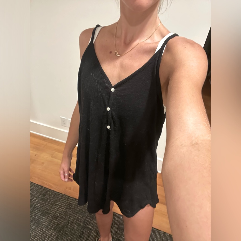 FREE PEOPLE Intimately Black Ribbed Cotton Henley Short Romper
